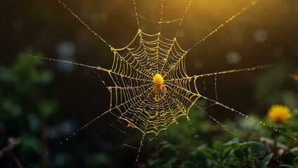 Wall Mural - Yellow spider web illustration