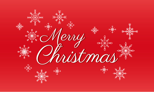 Red Merry Christmas Card with White Snowflakes and Script Font