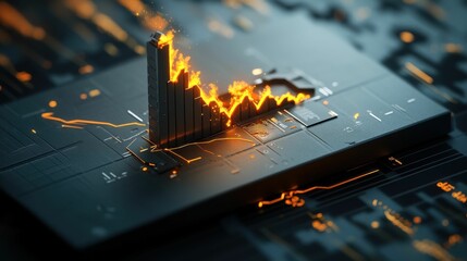 burning economic graph, representing financial meltdown, market crash, economic crisis