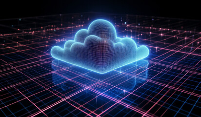 Cloud computing concept background. Digital data and network with glowing lines and sparks.