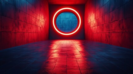 Wall Mural - A red and blue circle is lit up in a dark room