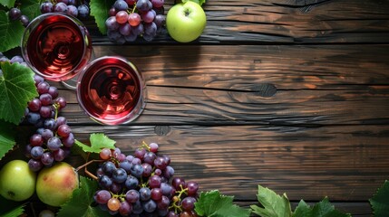 Grape wine glass with fresh grape fruit