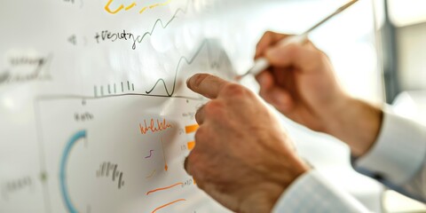 Wall Mural - business planning: a person writing on a whiteboard during a business planning session.