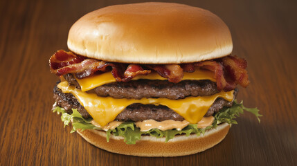 double cheeseburger with melted cheese, bacon and lettuce