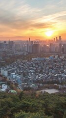 Sticker - Seoul South Korea time lapse city skyline sunset at Seoul city center and Han River view from Namsan Mountain in autumn