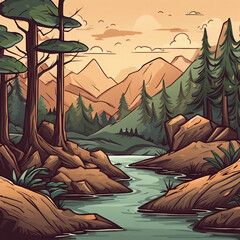 Sticker - background illustration of wilderness nuance scenery