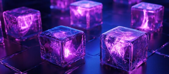 Canvas Print - Glowing Ice Cubes in Purple and Blue Light