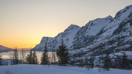 Sticker - Tromso Norway time lapse sunset winter landscape at Ersfjord