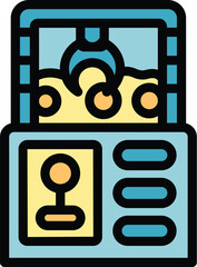 Poster - Icon of a smart industrial machine processing food with a robotic arm, symbolizing automation in the food industry