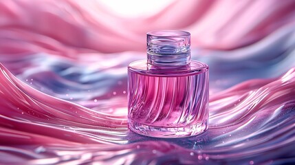 Render a studio shot where a beauty product is surrounded by organic, flowing abstract 3D elements