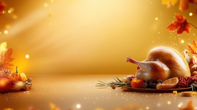 A Thanksgiving background featuring a turkey with all the trimmings, perfect for holiday meal promotions.