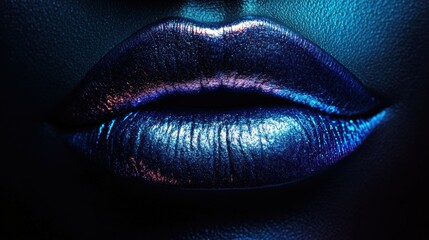 Poster - Close-up of glossy lips with vibrant, shiny finish captured in a dramatic lighting for an artistic beauty effect. Generative AI