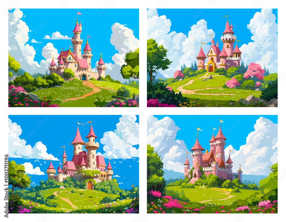 Princess Tale Background Princesses castles. Princess fantasy pink castle magic palace fairy ...
