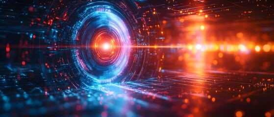 Poster - Mesmerizing Holographic Laser Coherence Showcasing Vibrant 3D Imagery in Photography Concept with Detailed and Surreal Visuals of Futuristic Portals Tunnels and Cosmos