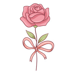 Wall Mural - red rose with a pink ribbon tied cartoon