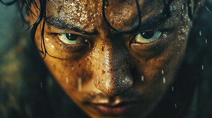 Wall Mural - Close Up Portrait of a Determined Soldier