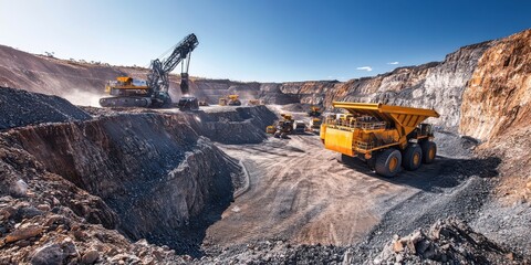 Modern Mining Operation with Heavy Machinery at Work