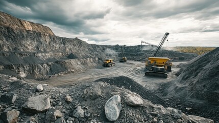 Modern Mining Operation with Heavy Machinery at Work