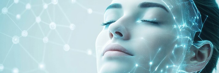Fototapete - Abstract lines and dots create diagrams representing skincare procedures and beauty treatments for facial rejuvenation. Generative AI