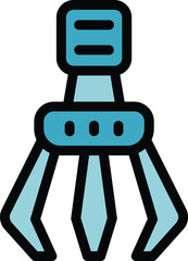 Poster - Industrial robot arm with three claws open, picking up an object, colored vector icon