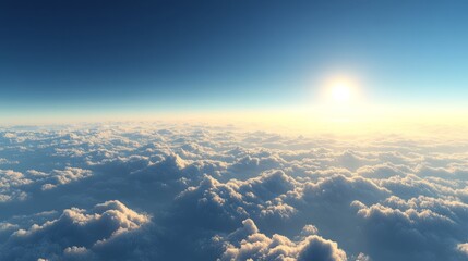 Wall Mural - a panoramic view above the clouds, deep azure sky