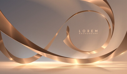Poster - golden waved lines with light effect