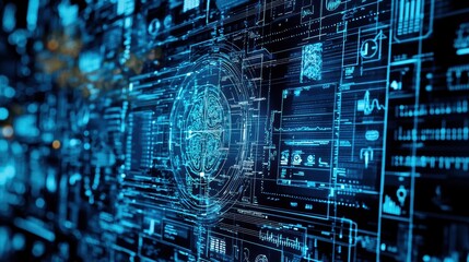 Futuristic Digital Technology Intelligence Holographic Interface