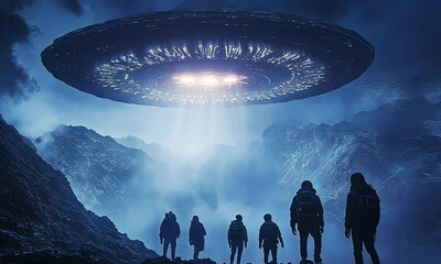 Wall Mural - UFO Encounter in the Mountains