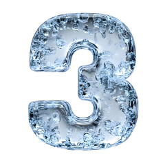 Poster - 3D Frozen Ice Number Three Symbol Isolated on White Background with Icy,Frosty Texture. Minimalist Conceptual Digit Design,Numerical Typography in Frozen Liquid Water Creative