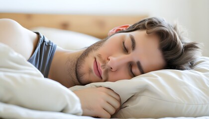 Charming man relishes peaceful nap in inviting bedroom setting