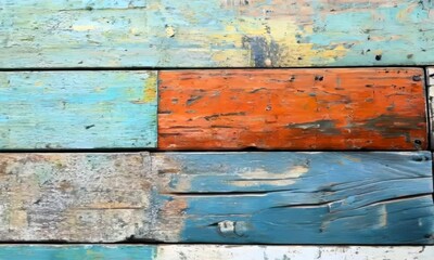 Wall Mural - Colorful wall made of wood with a blue stripe. The wall is made of different colored wood pieces. hyperrealistic Video