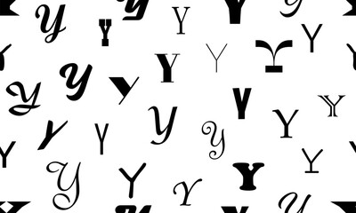 Fototapete - Vector seamless alphabet pattern with black bold latin letters. White repeatable unusual background. Fashion trendy design. Seamless black alphabet pattern on white. Letter y