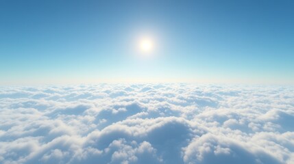 Wall Mural - a tranquil morning sky above thin clouds, vivid blue with a small bright sun