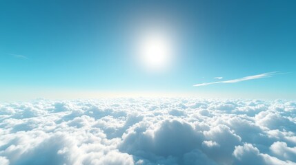 Wall Mural - a tranquil sky above sparse clouds, with a vivid blue sky and a small bright sun