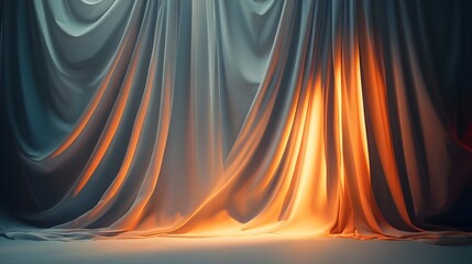 Vibrant Abstract Fabric Backdrop with Flowing Billowing Lines in Shimmering Orange Red and Gray Tones   Perfect for Creative Photography Setups Studio Scenes and Compositions