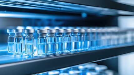 Rows of medical test vials in a sterile laboratory setting