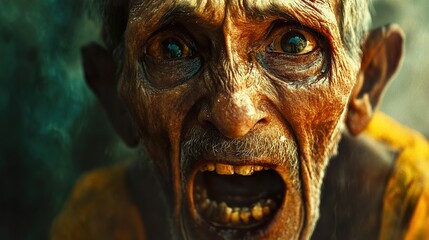 Wall Mural - Close-Up Portrait of an Elderly Man Screaming