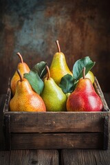 Wall Mural - Fresh pear fruit on table with dark background