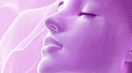 Fototapete - Abstract representation of skincare techniques with lines and dots showcasing aesthetic procedures in a calming purple hue. Generative AI