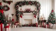 © Jittapon - Cozy and inviting Christmas backdrop featuring a warm fireplace festive holiday garlands vibrant colors and charming decor elements perfect for family gatherings and seasonal festivities
