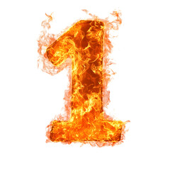 Fototapete - Burning Fiery Number One Symbol of Power and Energy - Intense Dramatic Glowing Flame in Abstract Graphic Design