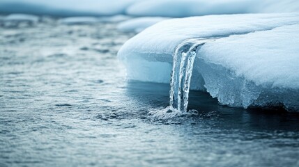 Ice Flowing Over Edge of Glacier into Calm Water