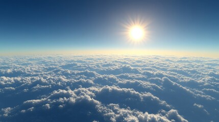 Wall Mural - a bright morning above scattered clouds, with a deep blue sky