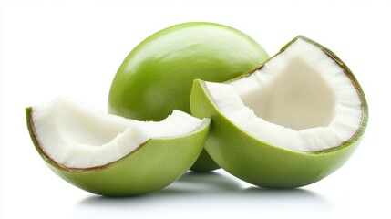 Fresh green coconut fruit closeup view isolated over white background