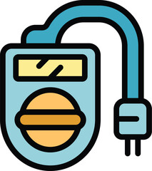 Poster - Digital clamp meter showing energy consumption with a plug, in cartoon style