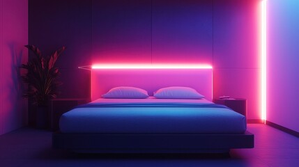 Bedroom with smart temperature control, a bed that monitors sleep patterns, and AI that adjusts the room's environment for optimal rest, futuristic design