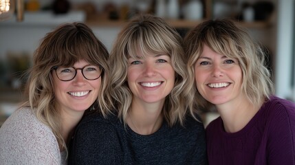 Sticker - Three smiling women with blonde hair looking at the camera.