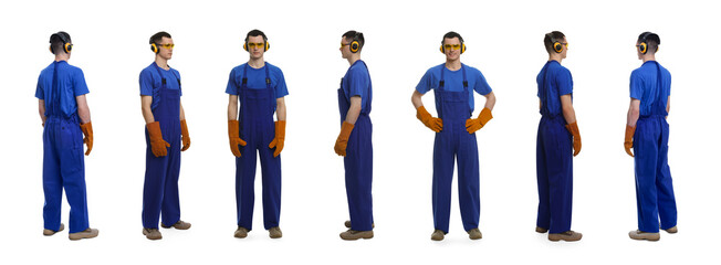 Wall Mural - Man in workwear on white background, collage of photos