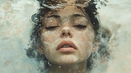 Sticker - Submerged Beauty: A Woman's Face Underwater