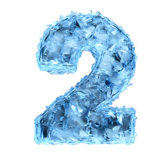 Poster - Closeup of a frozen number 2 symbol made of ice crystals and cold blue tones. Minimalist and abstract frozen typography design.